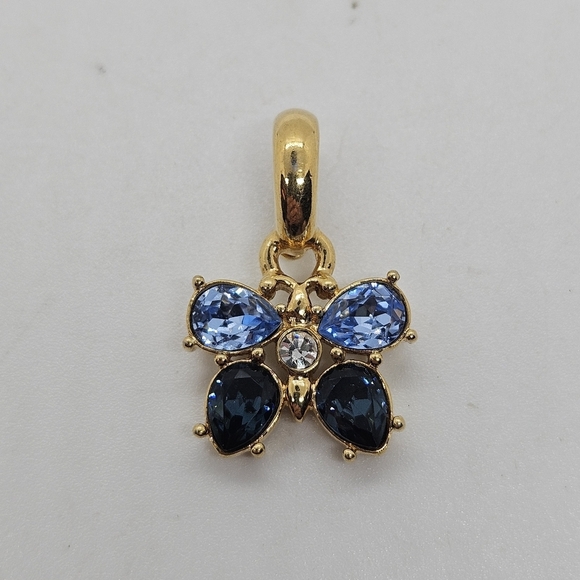 gold tone and blue rhinestone butterfly enhancer pendant - Picture 1 of 4